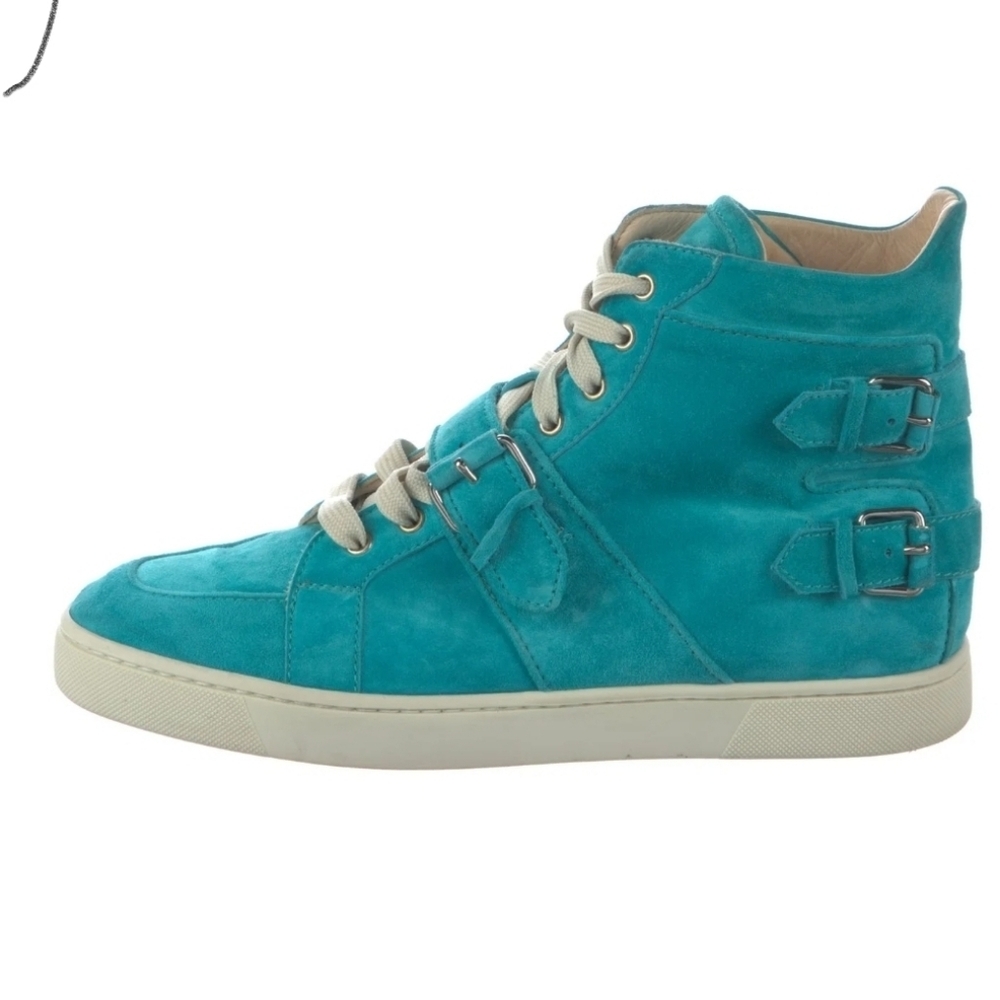 Christian Louboutin turquoise suede high-top sneakers size 44.5
